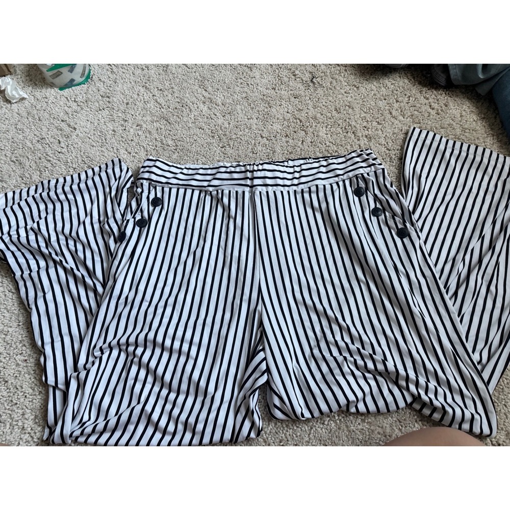 Wide Leg Striped Pants High Waisted Sailor Palazzo Trousers Black White XL